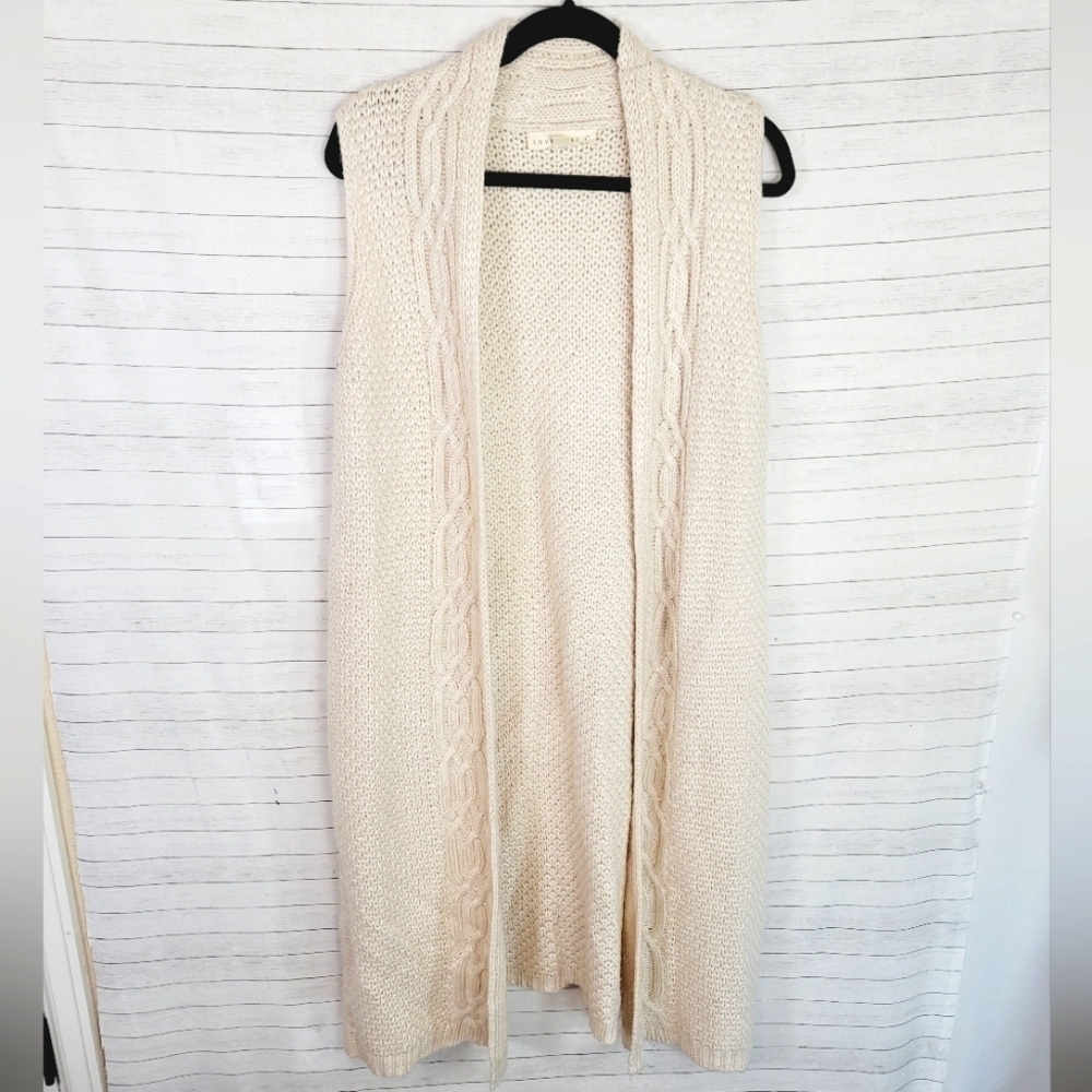 LOVESTITCH CREAM WOOL BLEND KNIT SLEEVELESS CARDIGAN DUSTER, SZ MEDIUM/LARGE